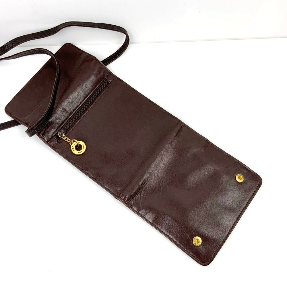 Vintage Perlina New York Brown Genuine Leather Crossbody Bag Organizer - Picture 4 of 16